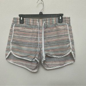Athleta 100% Linen Red, Blue Beachy Striped Pull On Short Size 10 Summer Light